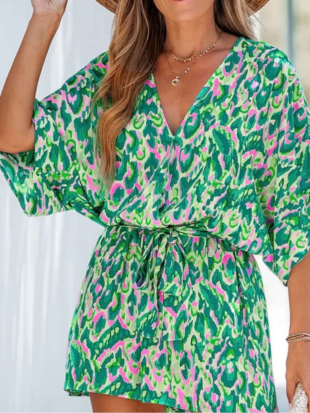 Women’s Green & Pink Printed romper